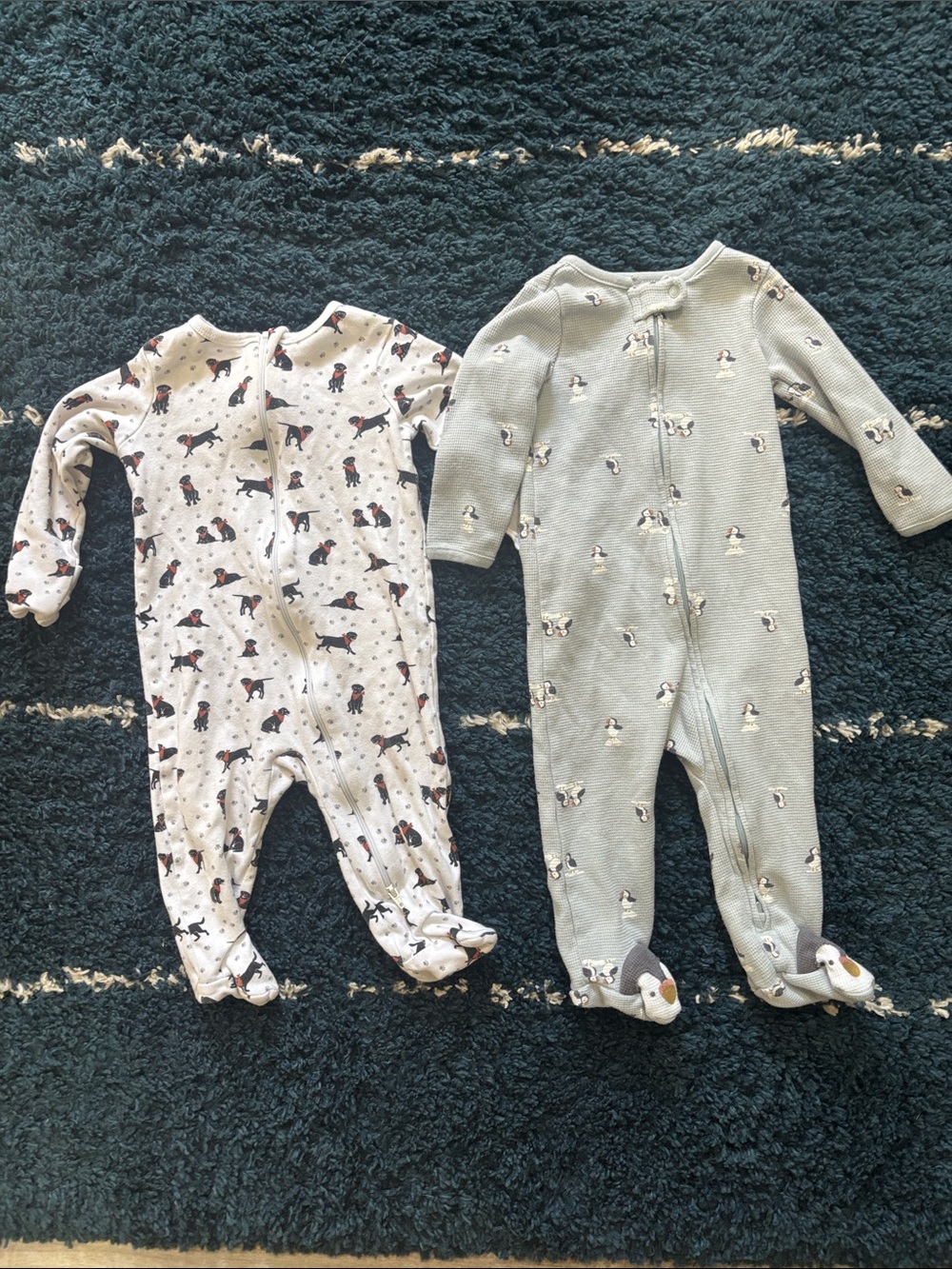 Baby Footed One-Piece Sleepers - Dog Print White & Sage Set